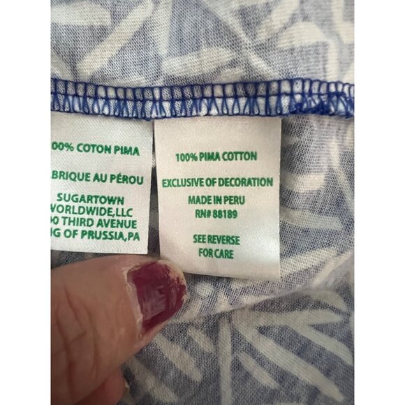 Lilly Pulitzer Blue & White Geometric Print Pom-Pom Trim V-Neck Dress - Picture 6 of 8